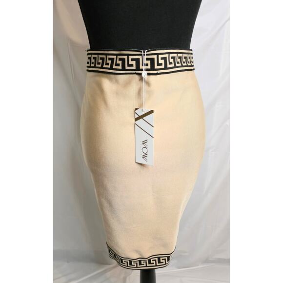 WOW Couture Bandage Skirt Women's M Tan & Black Midi Elegant Party Business NWT - Picture 2 of 5